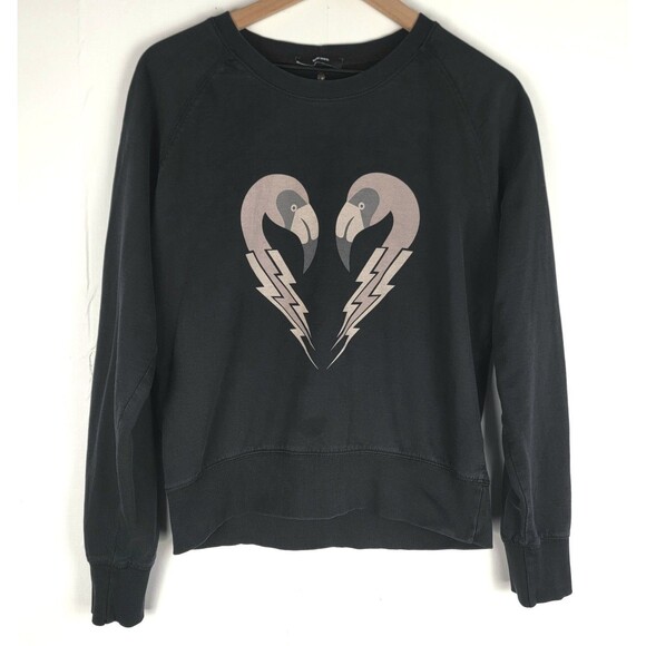 Diesel Womens Sweatshirt Size S Flamingo Hearts Light Weight Y2K Black - Picture 1 of 11